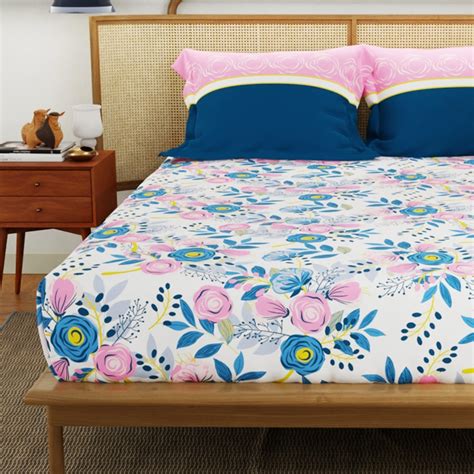 Blue floral cotton double bedsheet