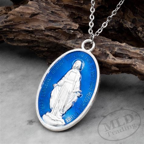 Buy Stainless Steel Virgin Mary 1.6in Blue Miraculous Medal Pendant ...