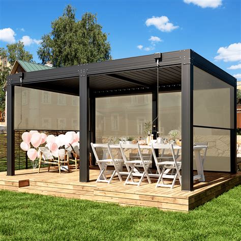 Erinnyees 12×16 FT Aluminum Louvered Pergola with 6-Panel Pull-Down ...