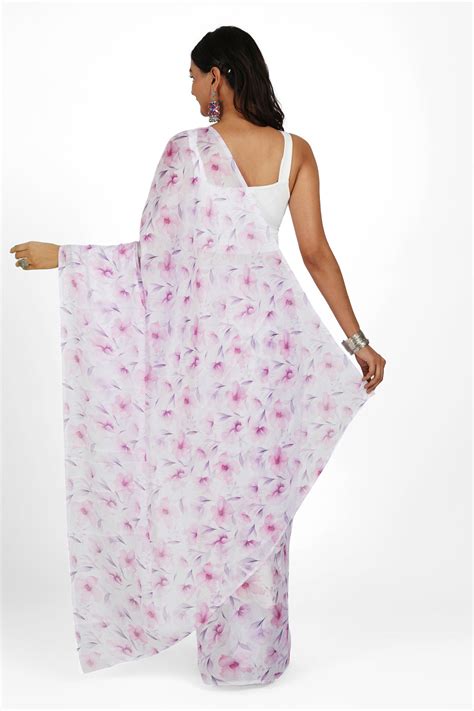 Teejh Pink Cascade Digital Print Chiffon Saree