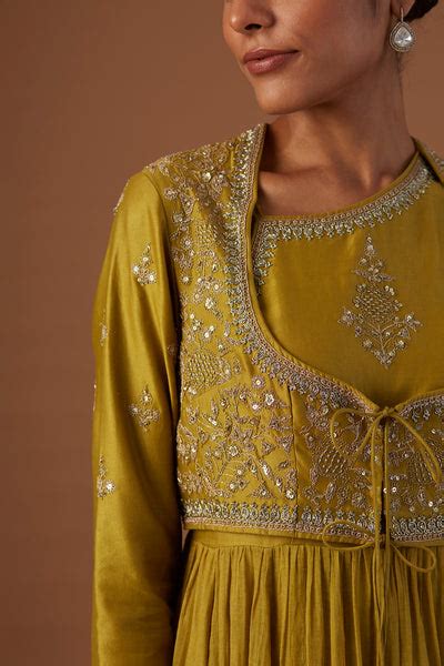 OLIVE TISSUE ANARKALI PAIRED WITH CHURIDAAR AND DUPATTA ( LS-16A ...
