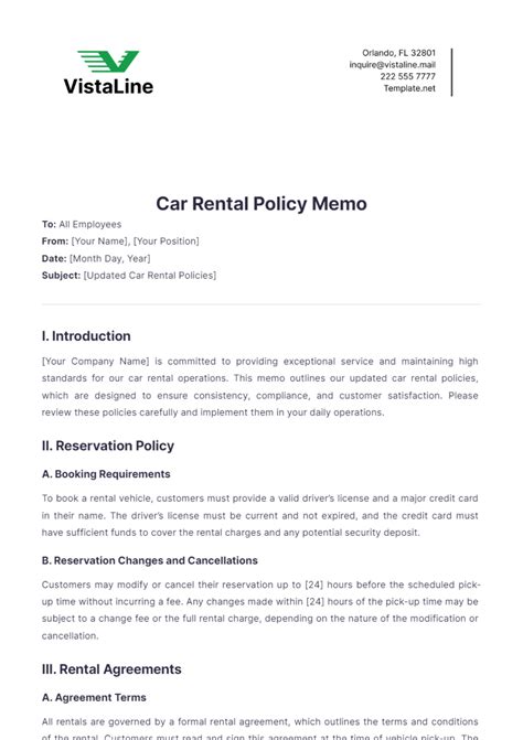 Free Car Rental Policy Memo Template to Edit Online