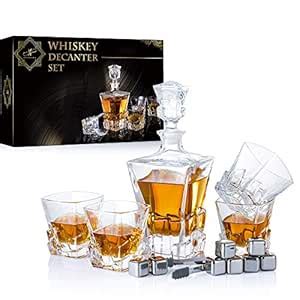 YouYah Whiskey Decanter Set with 4 Crystal Glasses,8 Stainless Steel ...