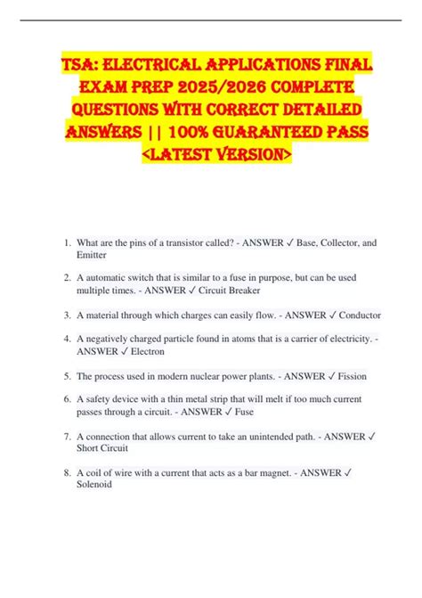 TSA: Electrical Applications FINAL EXAM PREP 2025/2026 COMPLETE ...