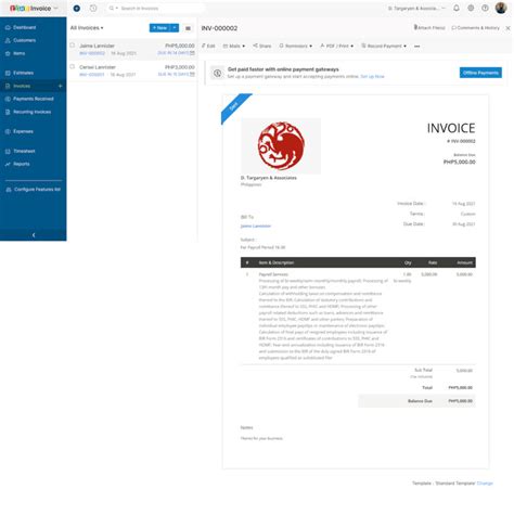 Zoho Analytics Invoice 的图像结果