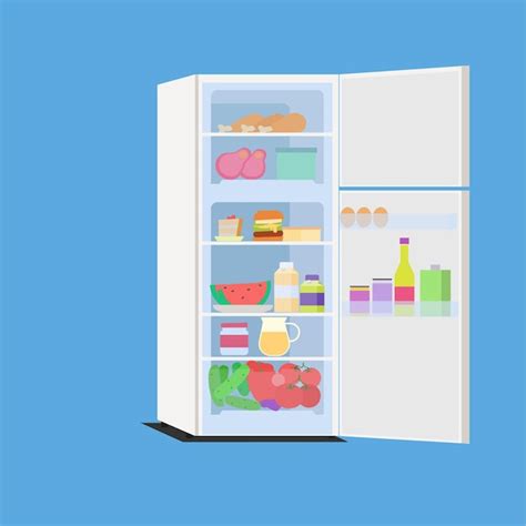 An open refrigerator with food on the door and the bottom door open ...
