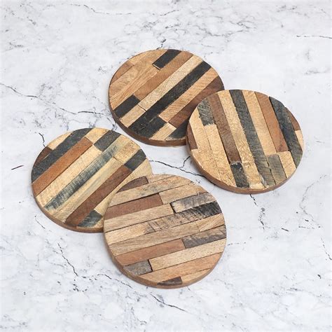 Indian-Shelf Wooden Coasters Set of 4 | Bar Set for Gift | Wood Coaster ...