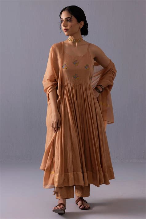 Buy Orange Chanderi Anarkali Set for women at ScrollnShops