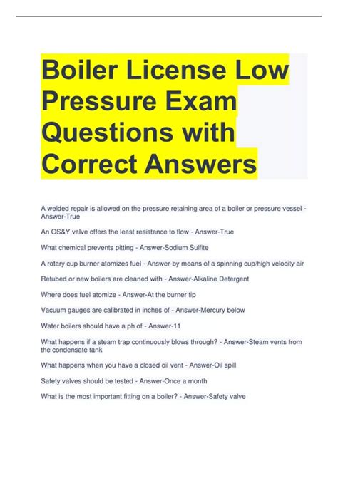 Boiler License Low Pressure Exam Questions with Correct Answers ...