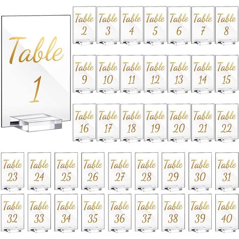 40 Pack Acrylic Wedding Table Number 1-40 Clear Wedding Table Stand ...