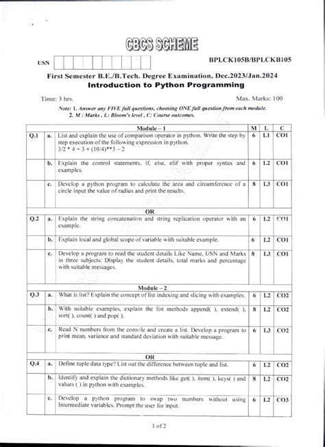 Previous Year Question Papers for Intro to Python Programming ...