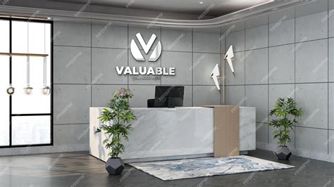 Maquete do logotipo da parede na recepcionista do escritório ou na ...