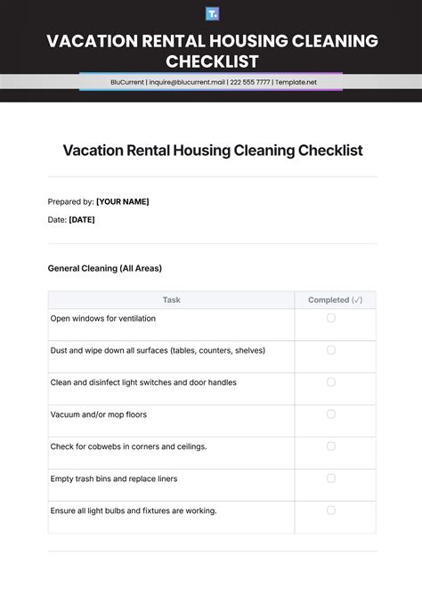 Free Vacation Rental Housing Cleaning Checklist Template to Edit Online