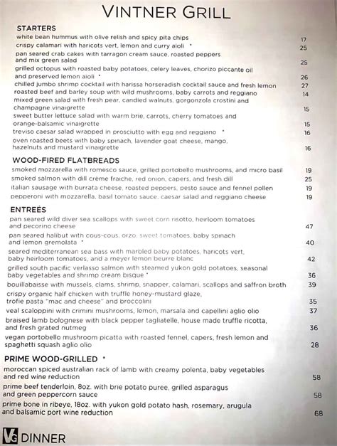 Menu for Vintner Grill (10100 W. Charleston Blvd. Las Vegas NV, 89135)