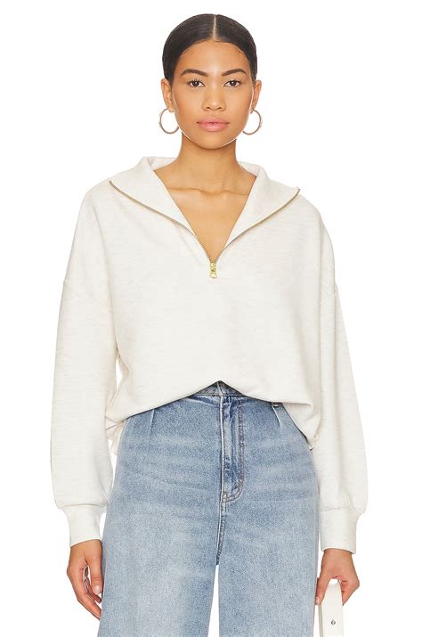 Varley Hawley Half Zip Sweatshirt in Ivory Marl | REVOLVE
