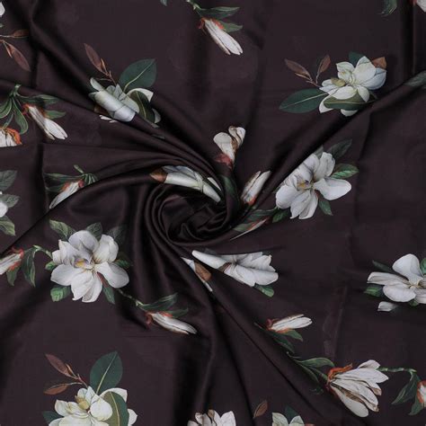 Digital Printed Japan Satin Fabric - Floral - Black - Unstitched Fabric ...