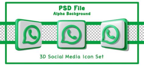 Rendu 3D Whatsapp Social Media Icon Set Fond Alpha | PSD Premium