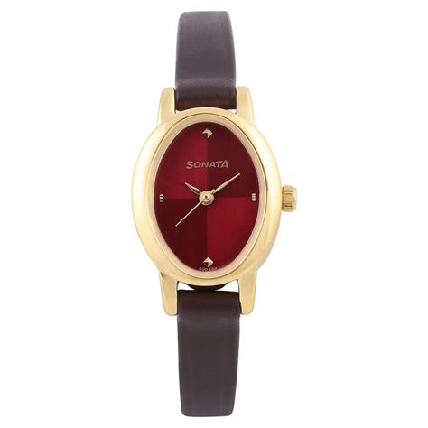 Buy Online Sonata Quartz Analog Red Dial Leather Strap Watch for Women ...