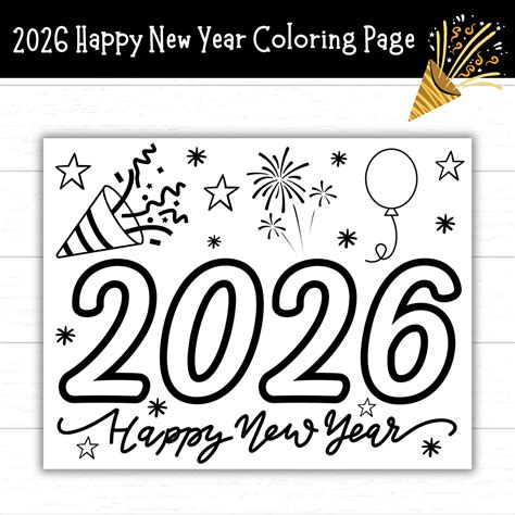 Happy New Year 2026 Coloring Page Printable | Rossy Printable