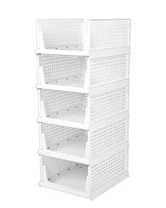 ROKTRY Stackable Collapsible Wardrobe Storage Box, Plastic Drawer ...