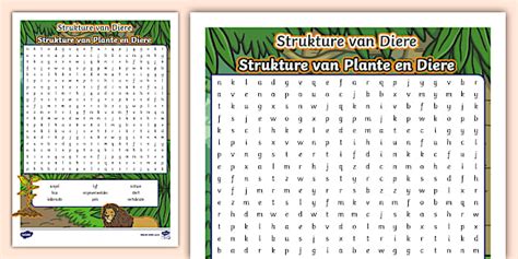 Strukture van Diere - Woordsoek (teacher made) - Twinkl