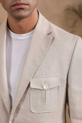 Buy Beige Linen Solid Blazer For Men by Raw & Rustic By Niti Bothra ...
