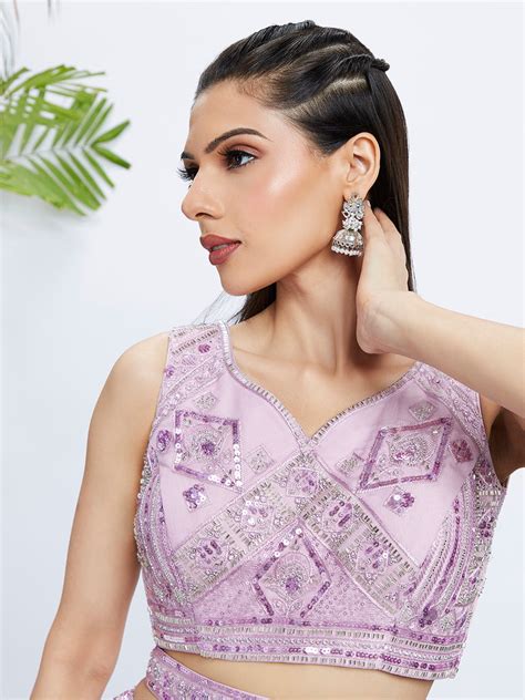 Lavender Net Lehenga Choli & Dupatta with Cutdana, Sequi