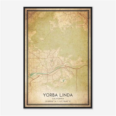 Vintage Yorba Linda California Map Poster, Modern Home Decor Wall Art Print - Custom Maps & Posters