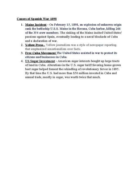 Notes-Causes of Spanish War 1898 - Causes of Spanish War 1898 1. Maine ...