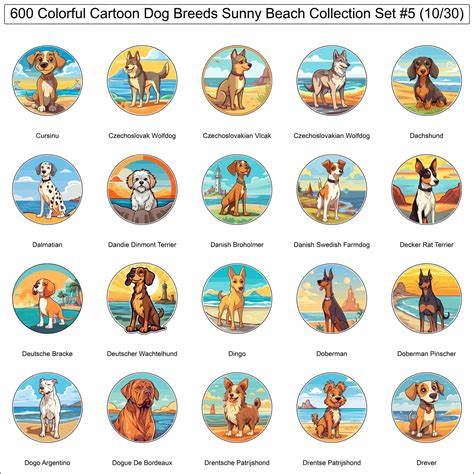 Colorful Dog Breeds Cartoon Characters Sunny Beach Bundle Collection ...