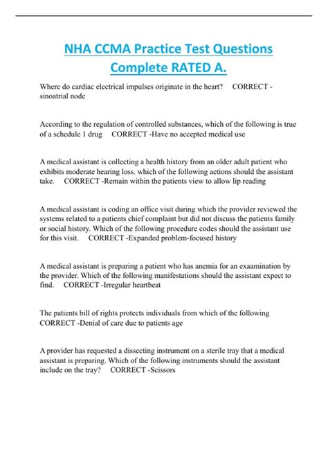 NHA CCMA Practice Test Questions Complete RATED A - NHA CCMA - Stuvia US