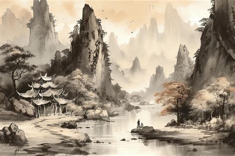 Premium Photo | A landscape painting in the traditional chinese style ...