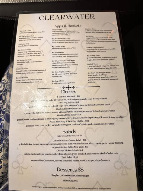 Menu at Clearwater Saloon & Casino restaurant, East Wenatchee