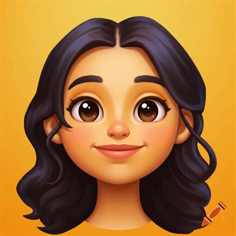 Cartoon portrait of a young girl with dark hair and big brown eyes ...