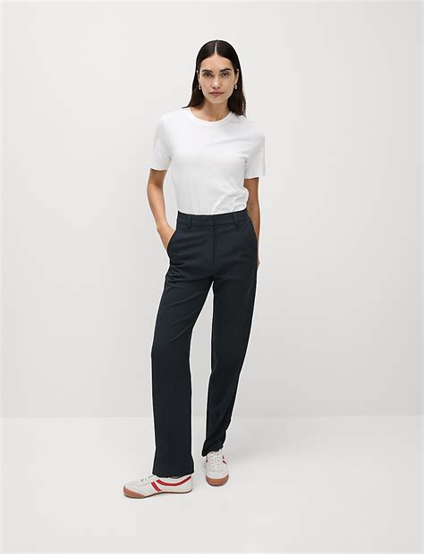 Buy Woven Straight Leg Trousers with Stretch at Marks & Spencer