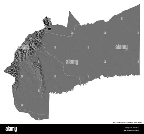 Shape of Meta, department of Colombia, with its capital isolated on white background. Bilevel ...