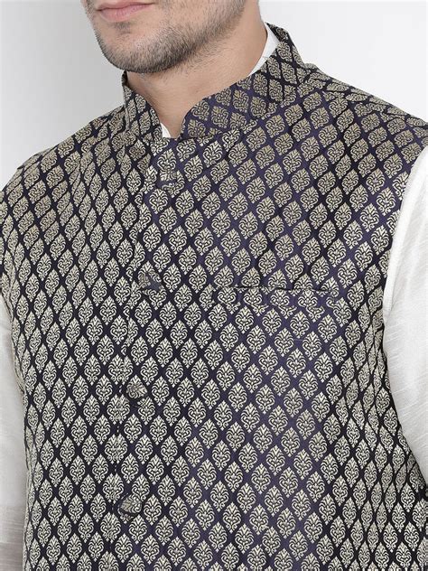 VASTRAMAY Men's Blue Silk Blend Jacket With Kurta Pyjama Set – vastramay