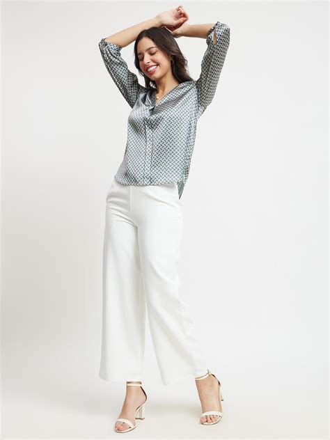 Buy Grey V Neck Geometric Print Top Online | FableStreet