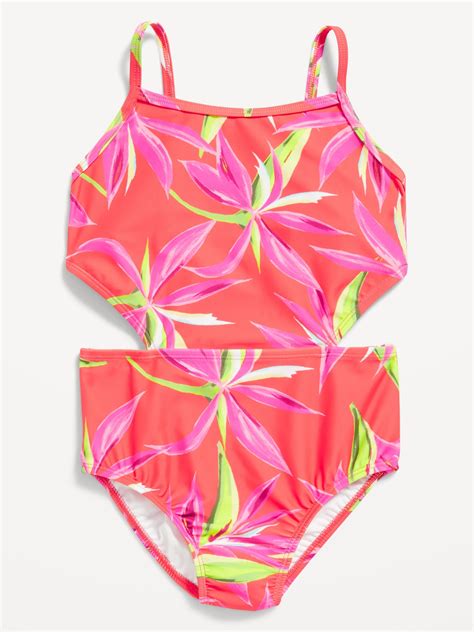 Old Navy - Patterned Cut-Out-Waist One-Piece Swimsuit for Girls multi