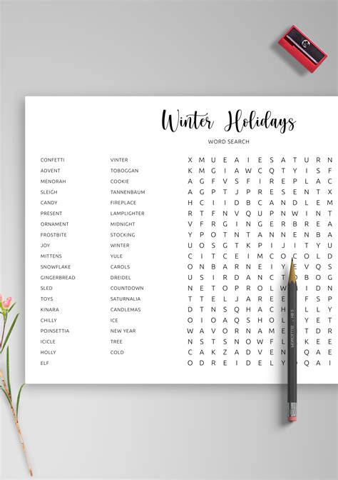 Download Printable Winter Holidays Word Search in PDF