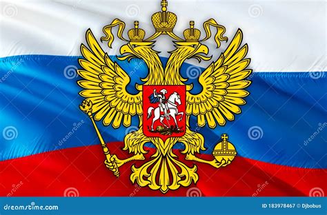 Bandera Rusa Con Escudo De Armas De Rusia. Escudo Presidencial Kremlin ...