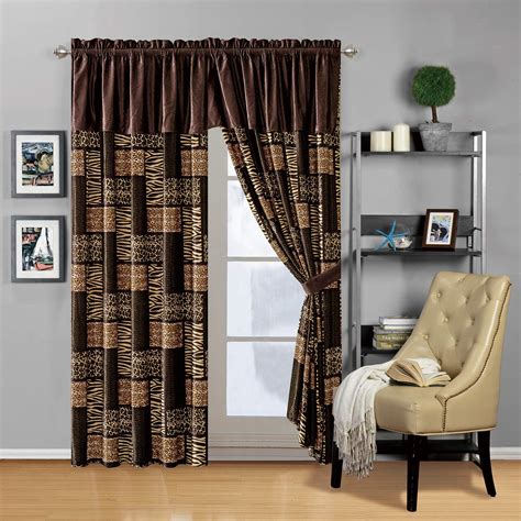 Buy Modern 4 - Piece Dark Brown Black Animal Print Safari Curtain Set ...