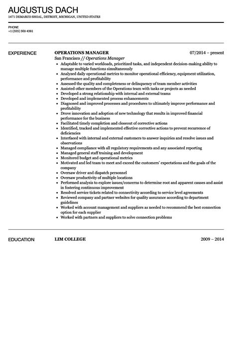 Operations Manager Resume 的图像结果