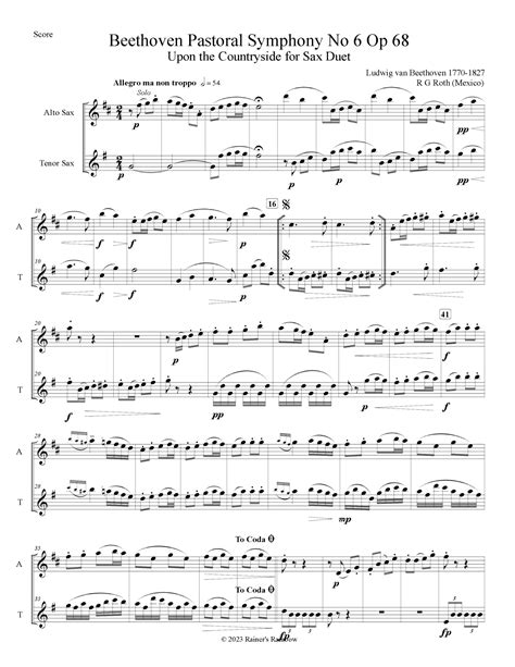 Beethoven Pastoral Symphony No 6 The Countryside Alto & Tenor Sax Duet ...