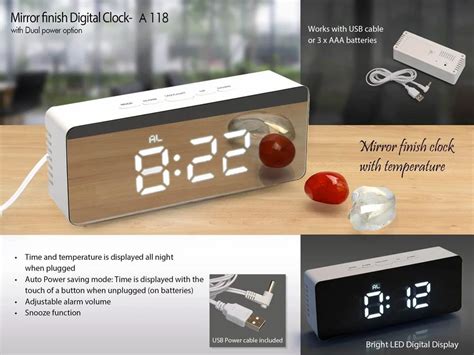 Table Clock - Mirror Finish Digital Clock (Rectangle) With Temperature ...