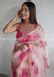 Cream And Pink Floral Organza Saree