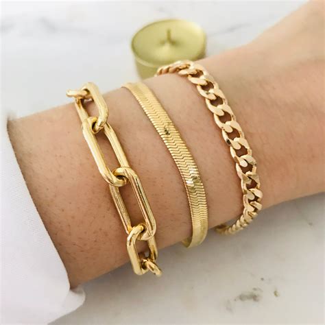 Link Chain Bracelet, Stacking Bracelets, Chunky Gold Paperclip Chain ...