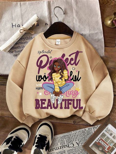 SHEIN ModeFlare Wear Tween Girls Casual Simple Cartoon Girl Print Crew ...