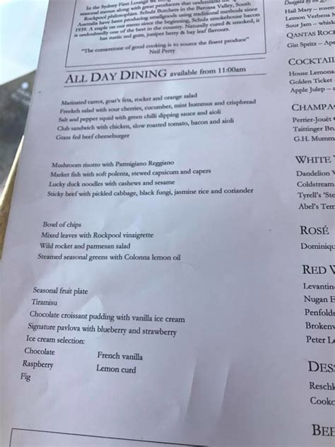 Qantas First Class Menu 的图像结果