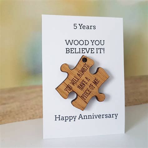 5th Anniversary Card, HusbandGift, Wife Card, Wood, Wooden Gift ...